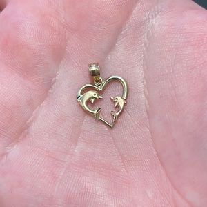 heart & dolphin pendant, 14k gold